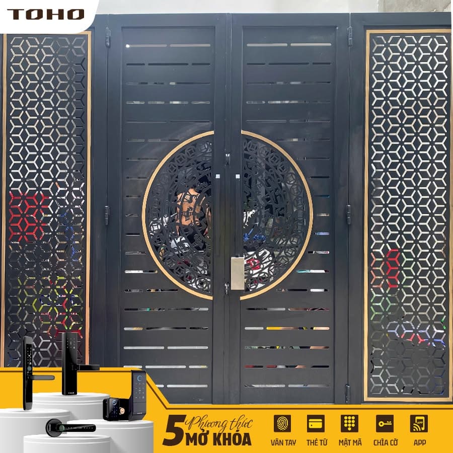Khóa Cổng Vân Tay 2 Mặt TOHO TH603 lắp đặt thực tế