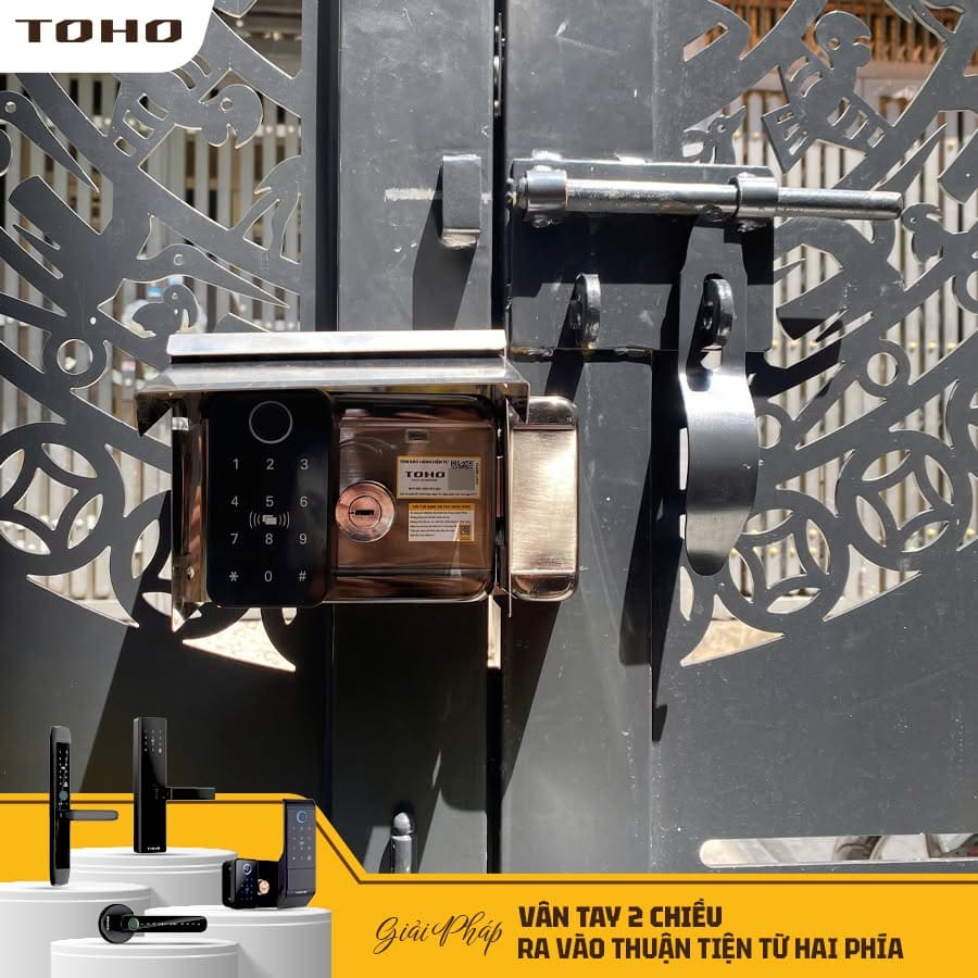 Khóa Cổng Vân Tay 2 Mặt TOHO TH603 Nổi Bật Trên Công Sắt