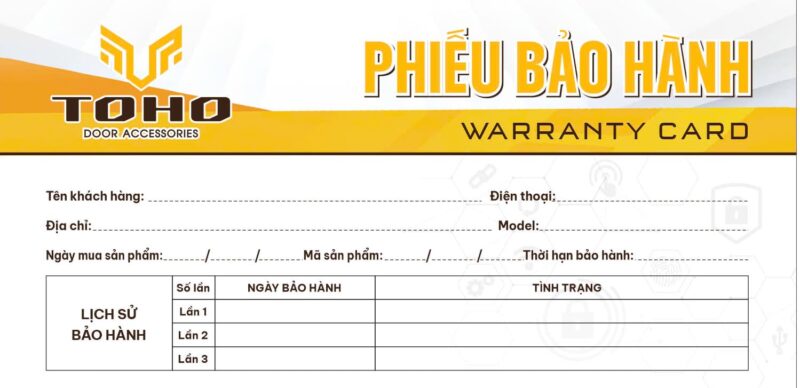 Phiếu bảo hành sản phẩm TOHO Việt Nam