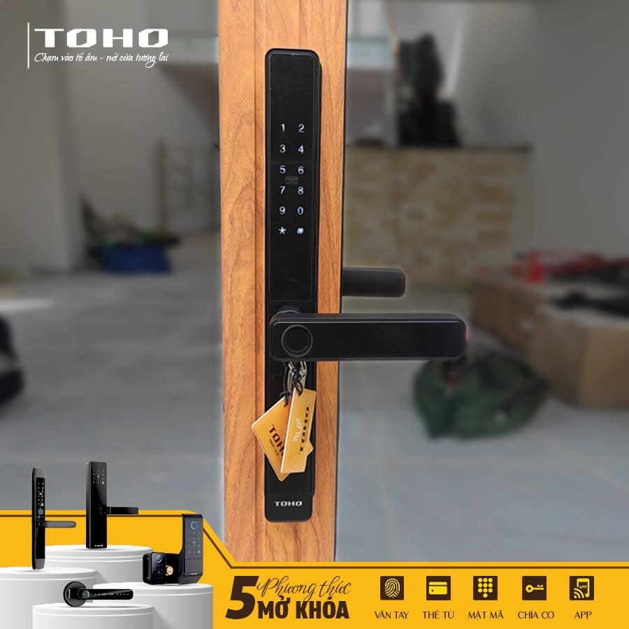 Khóa điện tử cho cửa nhôm Xingfa TOHO TH634 lắp đặt thực tế