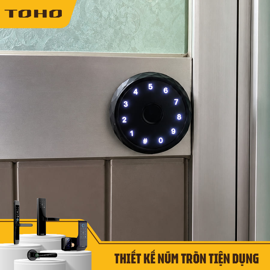 Khóa tay nắm tròn cao cấp vân tay TOHO TH763 màu đen sang trọng