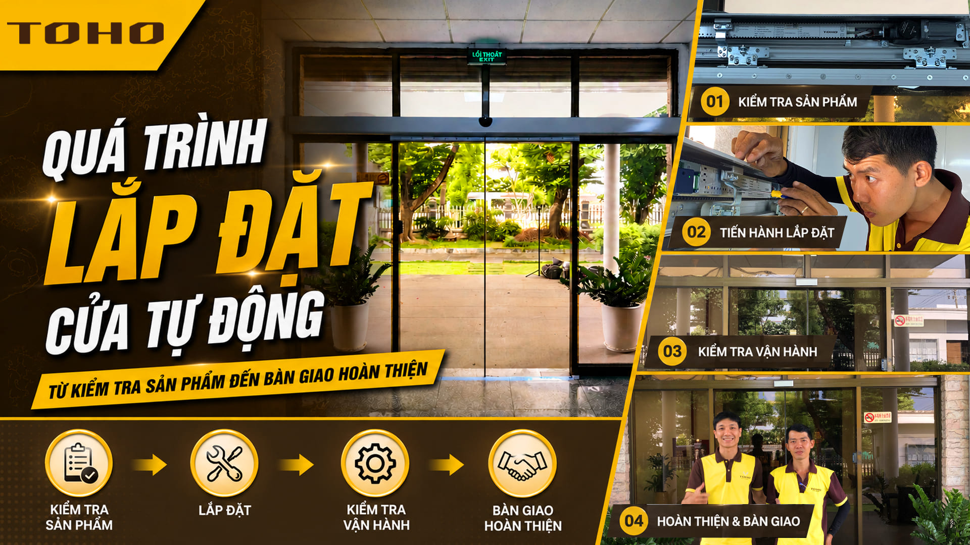 Quy trình lắp đặt cửa tự động TOHO 7 bước chuẩn kỹ thuật