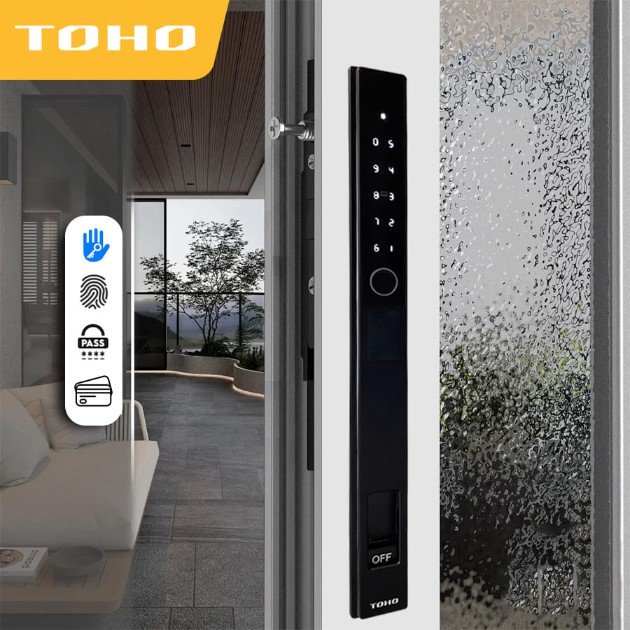 Khóa thông minh TOHO TH770 màu đen dùng cho cửa trượt quay, thân hợp kim nhôm siêu mỏng