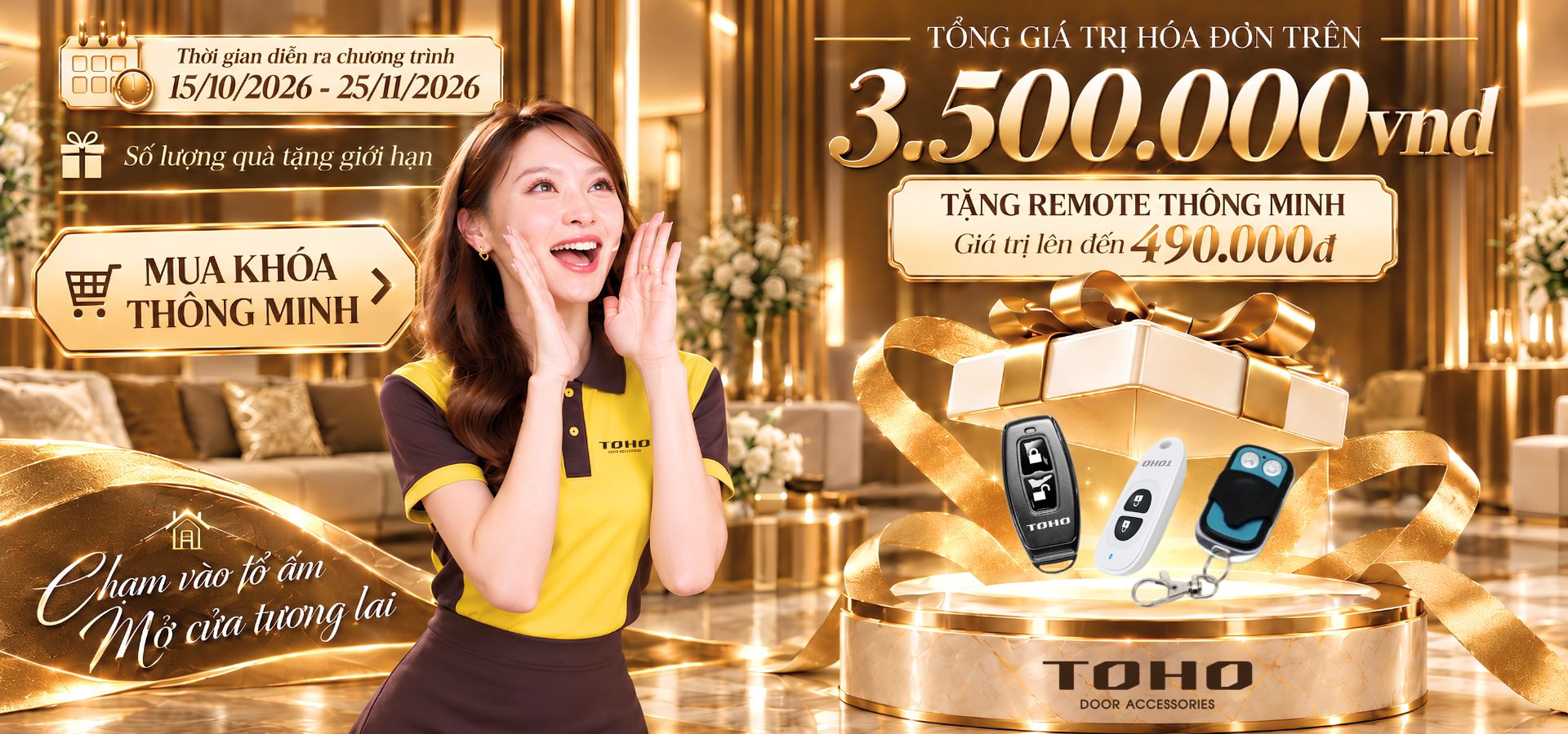 Khuyến Mãi Khóa Thông Minh TOHO 2026, Tặng Remote 490K